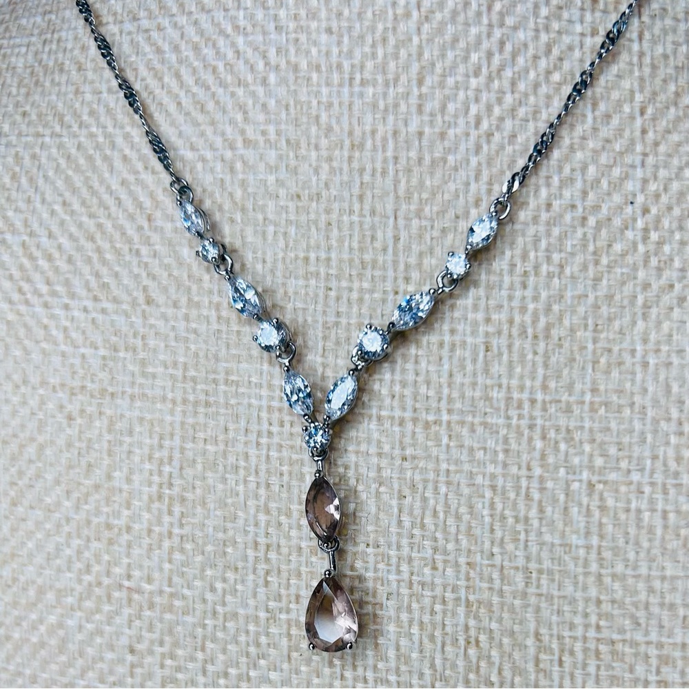 Bomb Party Morganite Cubic Zirconia Teardrop Necklace - Picture 2 of 5